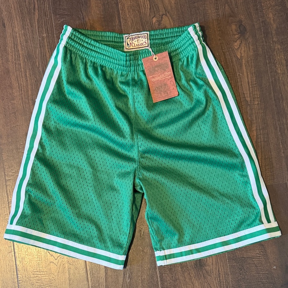 NWT- Youth L- Hardwood Classics Green Athletic Shorts with White Stripe